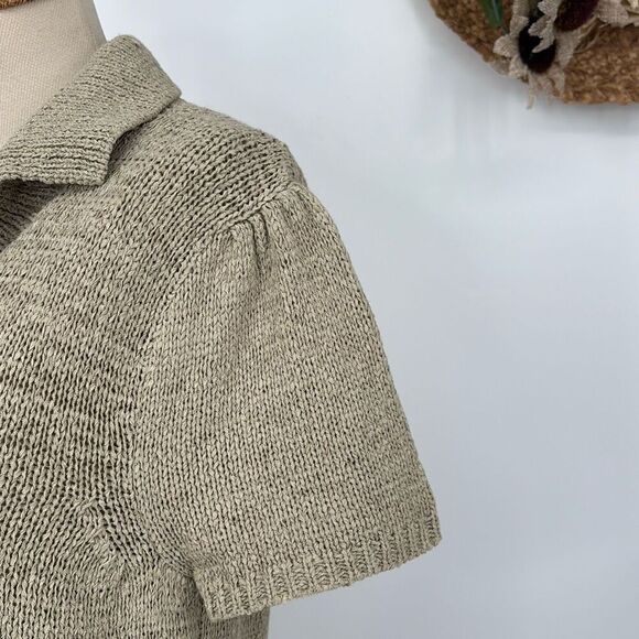 August Silk Collared Short Sleeve Knit Tunic Top Beige M - Picture 7 of 13